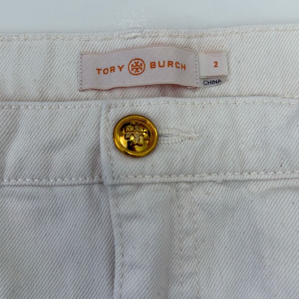 Tory Burch Denim Trouser Barrel Jean Natural Chalk Wash Pleated Crop Pants 2 - Picture 6 of 6